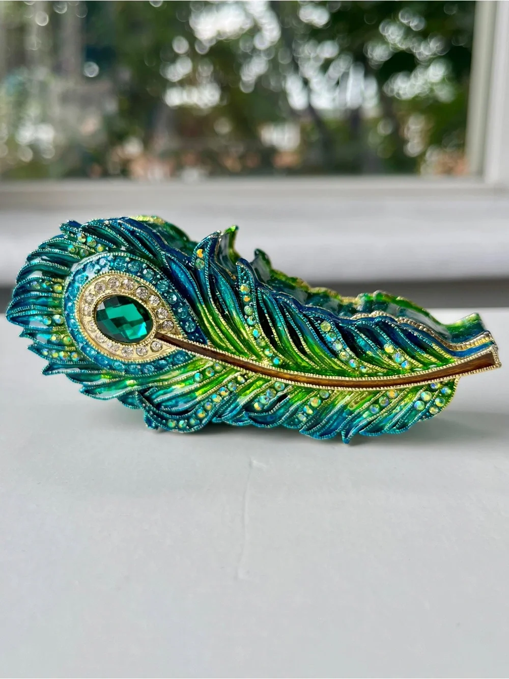 🦚 Peacock Feather Jewelry/Trinket Box w/ Magnetic Lid